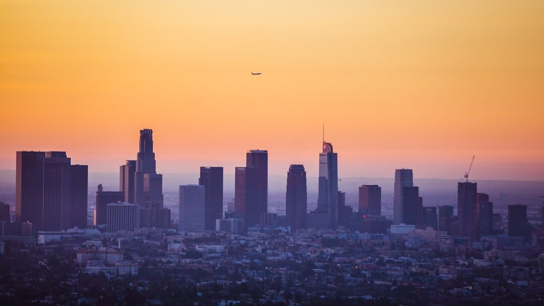 city skyline at dusk